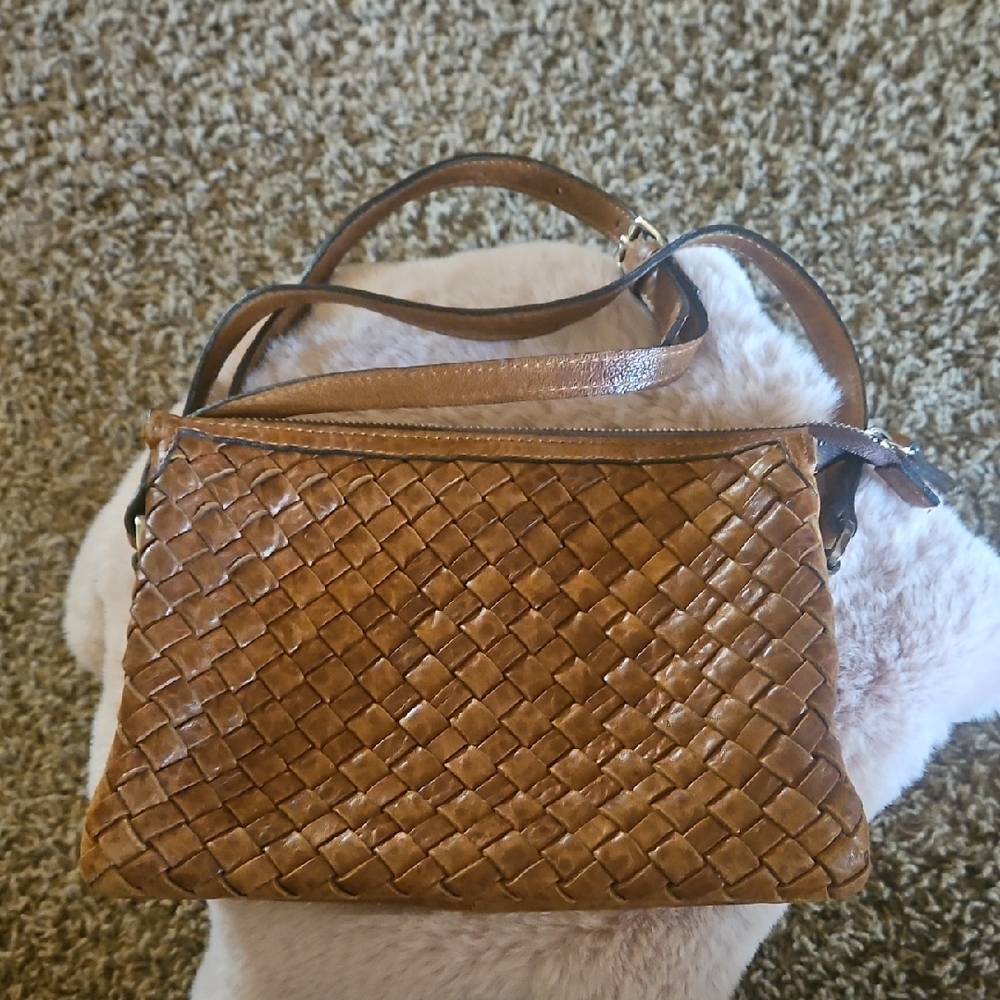 Maxon Collection Made In Italy Brown Woven Leather Crossbody Bag